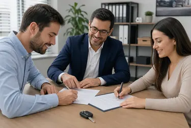 Profissional realizando a transferência de veículo em ambiente de trabalho.