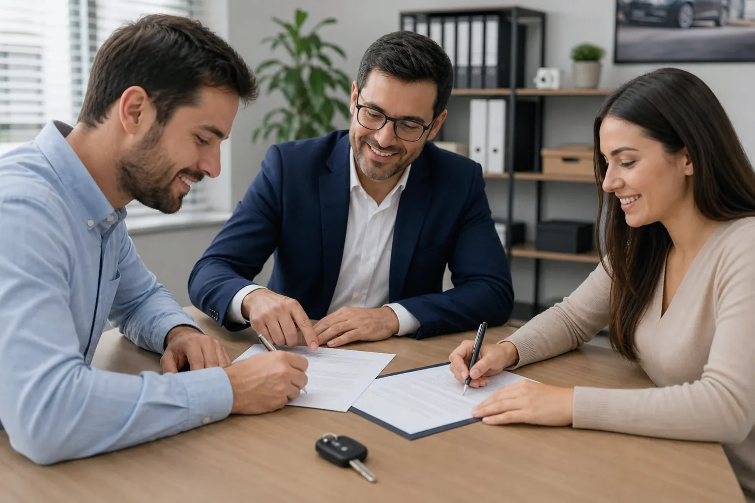 Profissional realizando a transferência de veículo em ambiente de trabalho.