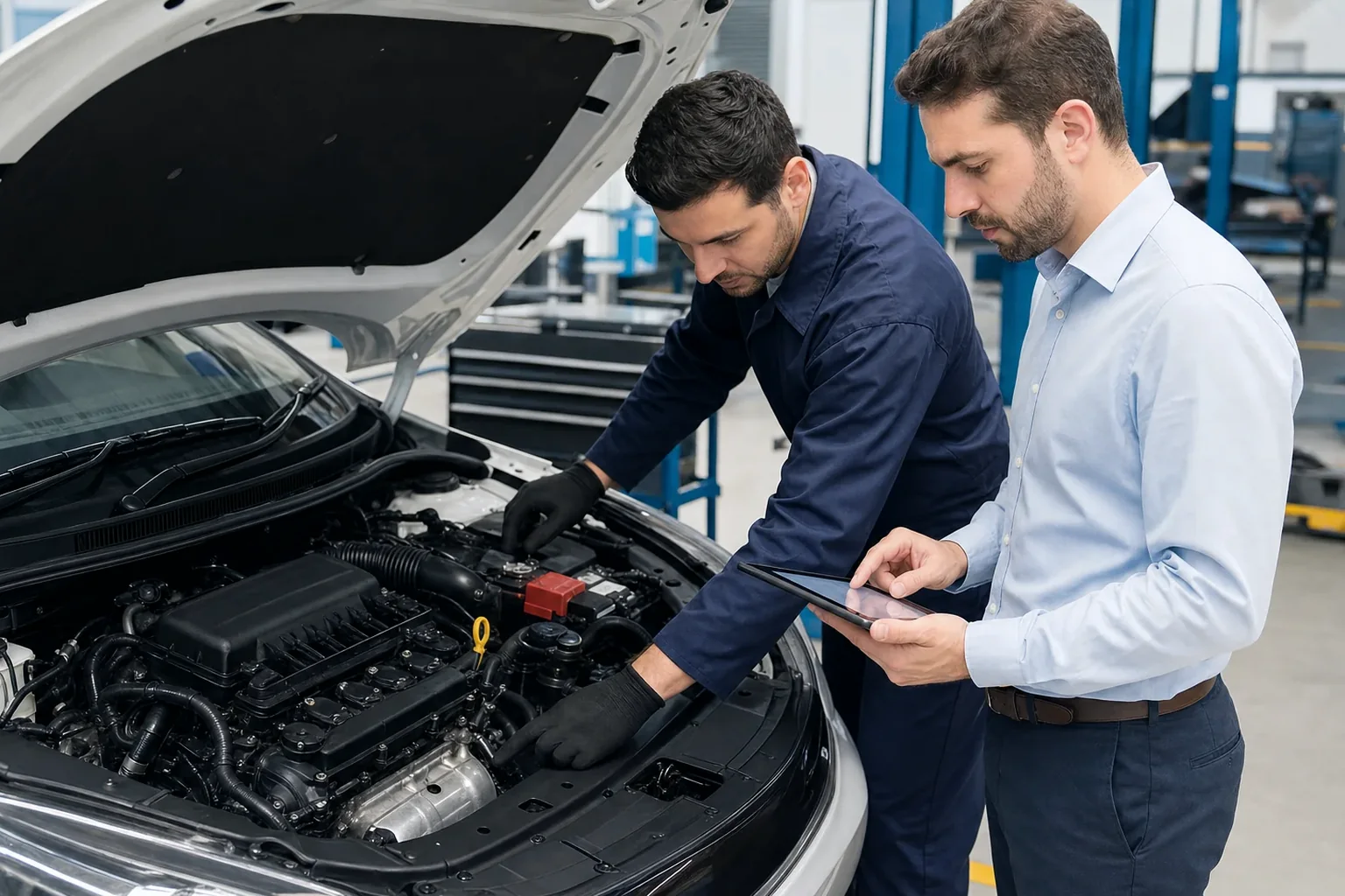 Profissional realizando cadastro de motor em ambiente de trabalho.